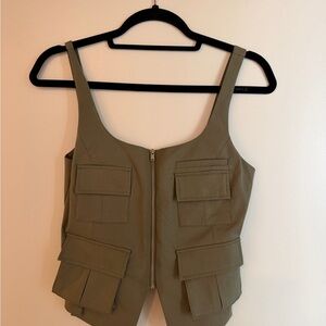 Zara Olive Green Utility Vest with Front Zipper